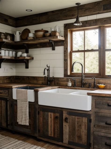 Charming Country Kitchen Rustic Wood And Farmhouse Sink