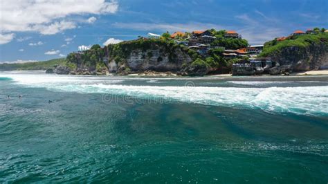 Aerial View Of White Waves In Suluban Beach Uluwatu Bali Stock Photo