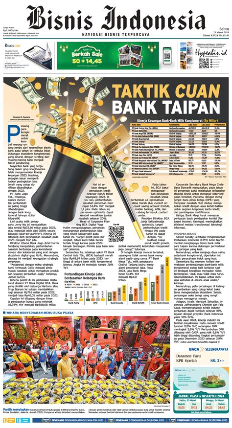 Jual Koran Bisnis Indonesia Edisi 23 Maret 2024