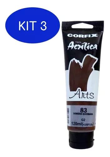 Kit 3 Tinta Acrílica Corfix Arts G2 83 Sombra Queimada 120ml