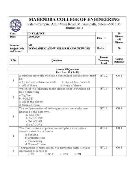 Mahendra College Of Engineering Salem Campus Attur Main Road