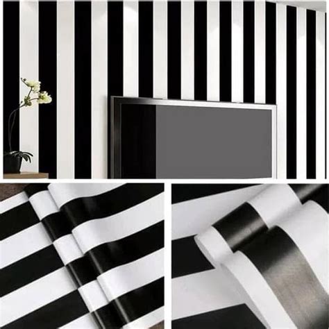 Jual Wallpaper Salur Hitam Putih Polos Wallpaper Dinding M X Cm