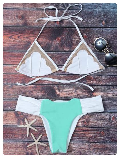 See Through Mesh Panel Bikini Blue Green Ruched Bikini Bikinis