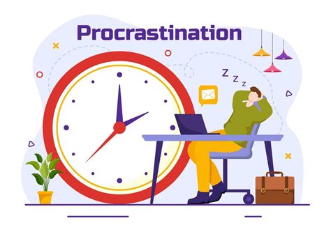 Procrastination Vector Illustration with Procrastinating Lazy ...