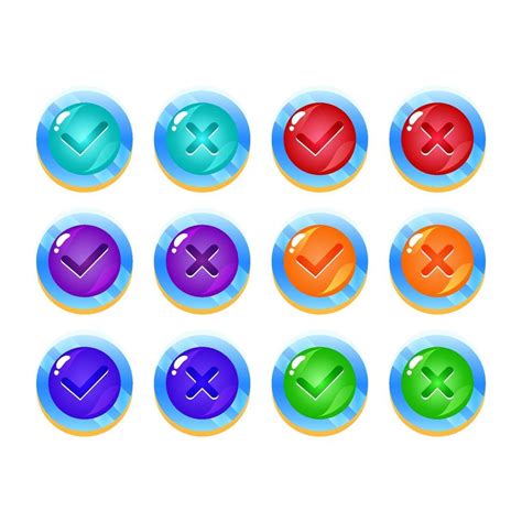 set of fantasy space jelly game ui button yes and no check marks for gui asset elements vector ...