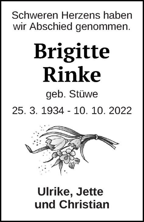 Traueranzeigen Von Brigitte Rinke Trauer Nordkurier