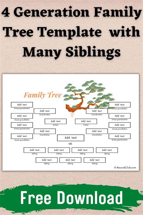 4 Generation Family Tree Template with Many Siblings | Family tree ...