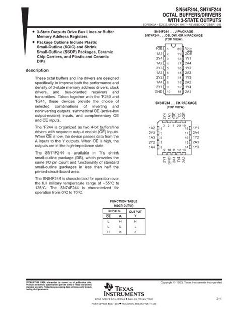 Octal Buffers And Line Drivers With 3 State Outputs PC Components