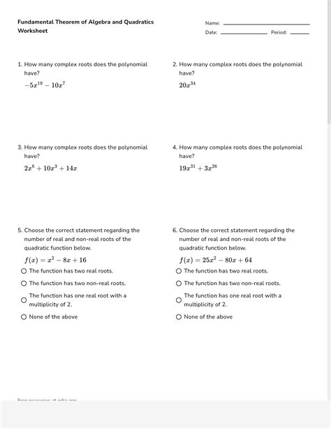 5 6 The Fundamental Theorem Of Algebra Worksheets Library