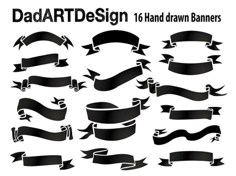 Simple Blank Ribbon Banners hand drawn 16 PNG HR files ready