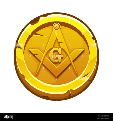 Golden Coin With Masonic Compasses And Square Vector Masonic Symbol Sacred Society Stock