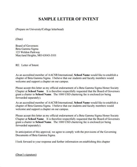 Free Sample Letter Of Intent For University In Pdf Ms Word