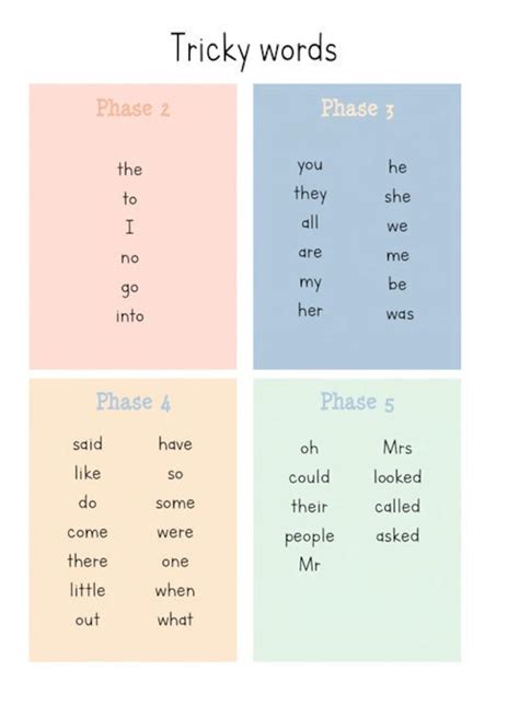 Eyfs Tricky Words Phases 2 5 Etsy