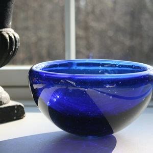 Hand Blown Glass Bowl Medium Bowl Blue Green Handblown Etsy