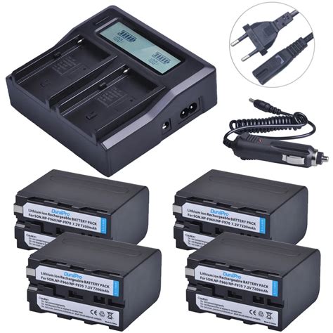 4 x 5200mah NP F970 NP F960 NP F970 NP F960 Camera Battery +LCD dual ...