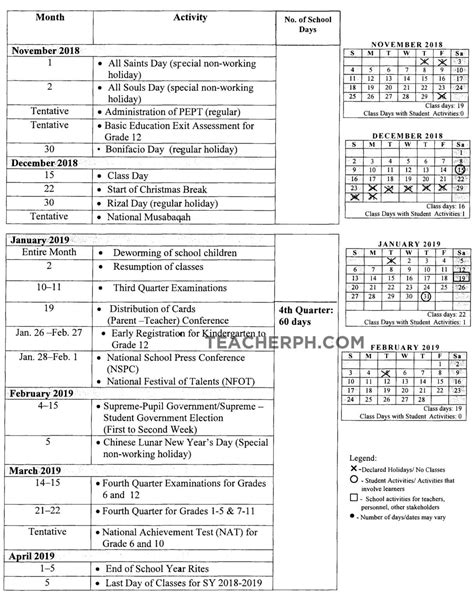 DepEd School Calendar for School Year 2018-2019 - TeacherPH