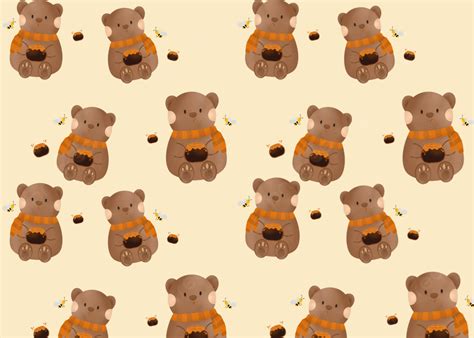 Cute Bear With Honey And Bee Background Wallpaper Bear Honey