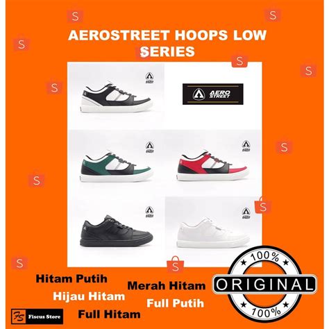 Jual ORIGINAL AEROSTREET Hoops Low Hitam Putih Hijau Hitam Merah