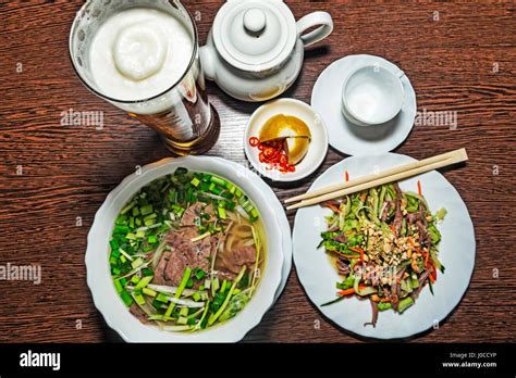 Traditional Vietnamese Food With Pho Soup With Meat And Vegetables And