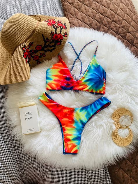 Tie Dye Braided Criss Cross Bikini Set Women S Fashion Swimwear