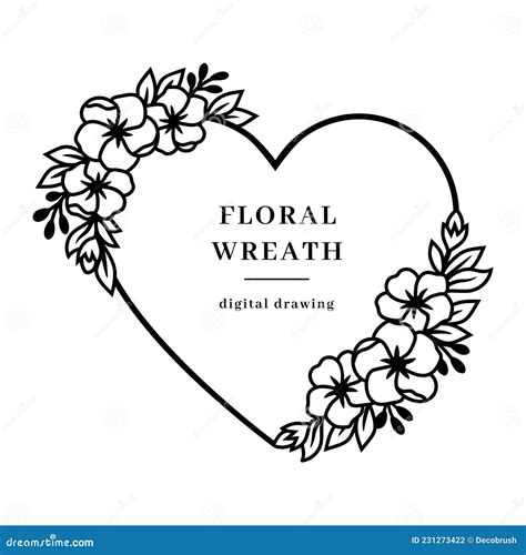 Heart Floral Wreath Valentine Flower Heart Vector Flower Frame Line