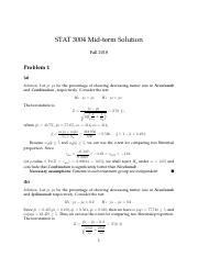 Stat Fall Midterm Sols Pdf Stat Mid Term Solution Fall