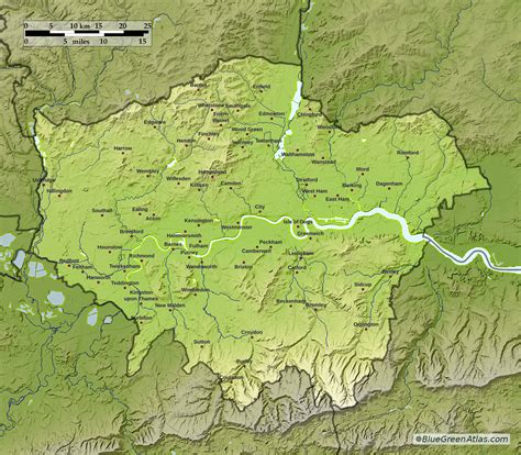 Blue Green Atlas Free Relief Map Of England Greater London