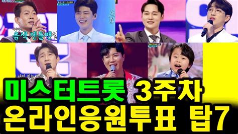 미스터트롯2 온라인응원투표 3주차 탑7 김용필 박서진 진해성 황민호 안성훈 박지현 나상도 Youtube