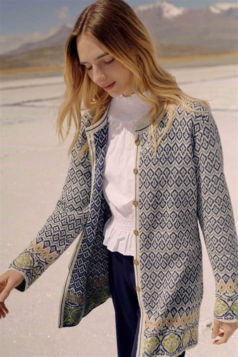 Alpaka Jacquard Cardigan In Marine Aus Alpakawolle Manuela Bedford