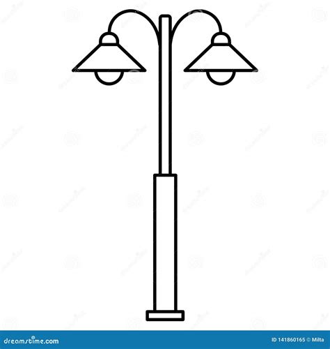 Black White Vector Illustration Of Path Walkway Garden Lamp Line