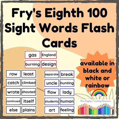 Fry S Th Sight Word Flash Cards Available In Black And White Or