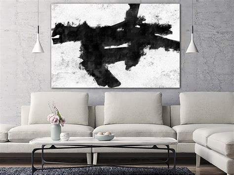 Abstract Print on Canvas Black and White Poster Brush Stroke - Etsy