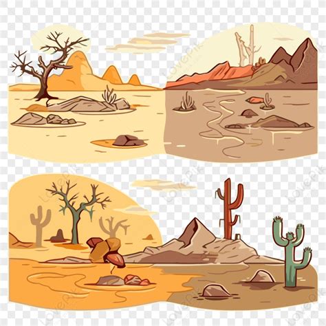 Drought Clipart Four Cartoon Desert Landscapes With Trees Vector