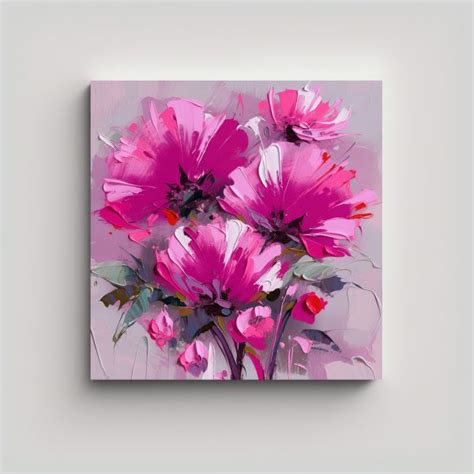 Pintura En Lienzo De Flores En Colores Magenta En Estilo De Composici N