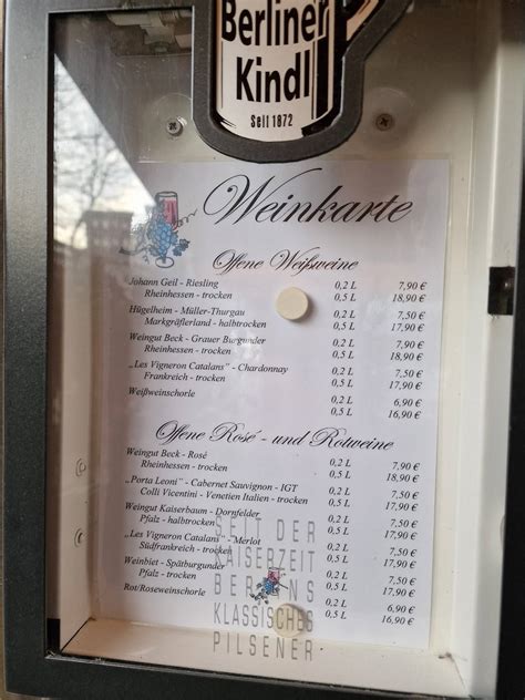 Menu At Berliner Kindl Restaurant Berlin Wilhelmstra E