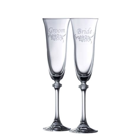 Galway Floral Bride and Groom Liberty Flute Pair | Crystal Classics