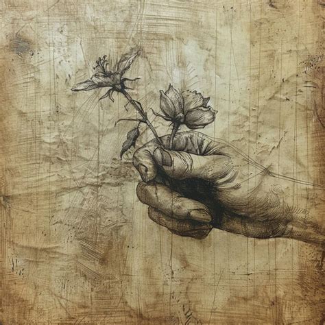 A Dusty Sketch Of A Hand Holding A Flower Premium AI Generated Image