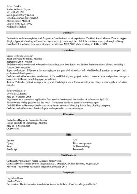 Best Resume Format For Experienced Candidates With Sample