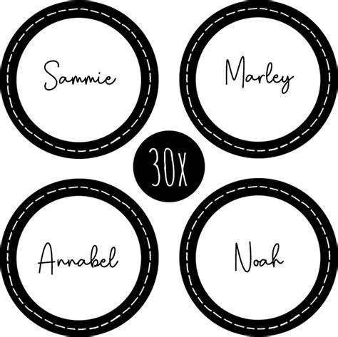 30x Sticker Naamsticker Rond Beschrijfbaar 35 Mm Zwart Wit