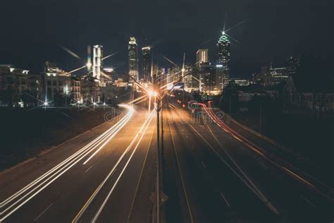 Atlanta Downtown Night Skyline Editorial Image - Image of famous, road ...