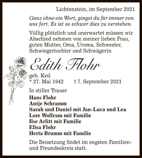 Traueranzeigen Von Edith Flohr Trauer Gea De