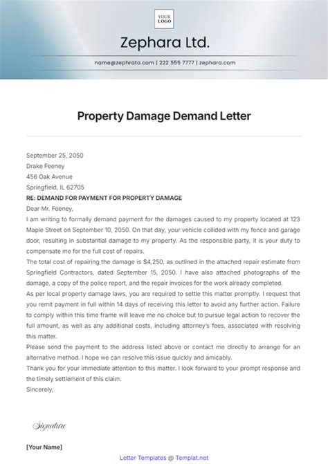 Template Letter For Damages To Property - prntbl
