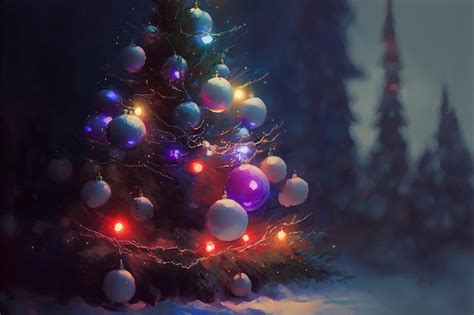 Premium Photo Christmas Tree With Baubles And Blurred Shiny Lights