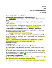 Copy Of Chapter Review Assignment Name Date Health Chapter