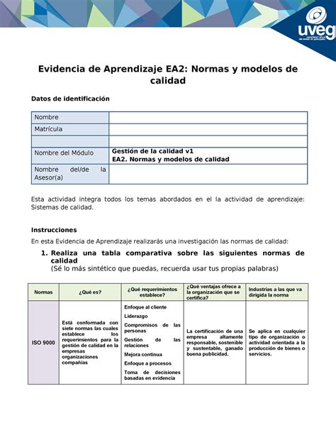 EA2 Formato Normas Y Modelos De Calidad Evidencia De Aprendizaje EA2