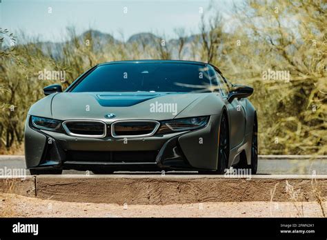 BMW i8 Roadster with matte green wrap Stock Photo - Alamy