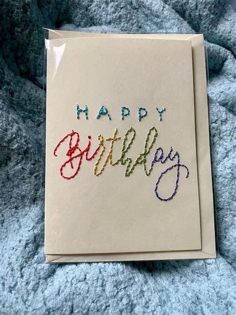 Handmade Embroidered Birthday Card Etsy UK