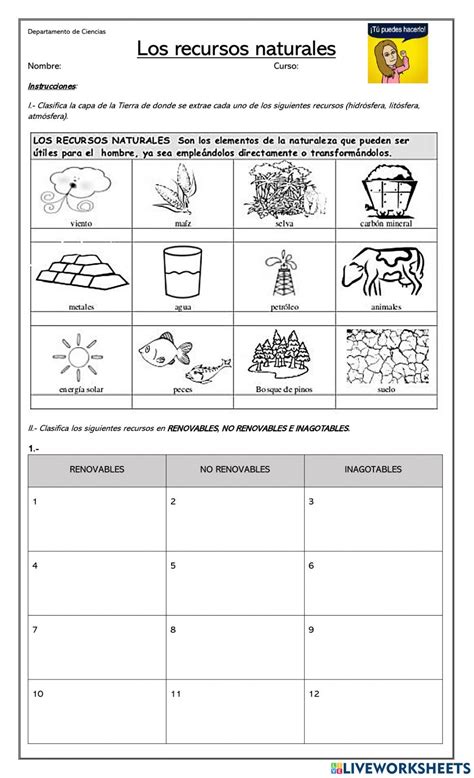 Los Recursos Naturales Interactive Worksheet For To Education