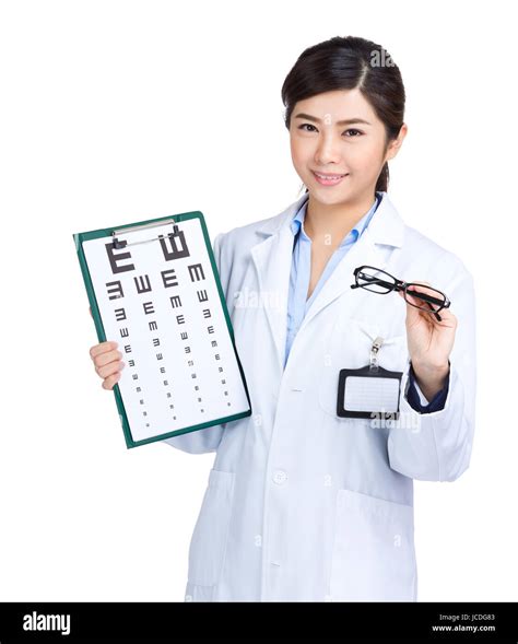 Optician Doctor With Eye Chart And Glasses Stock Photo Alamy