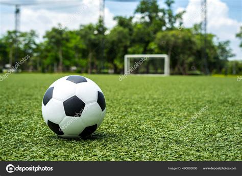 Football Field Ball Green Grass Soccer Field Background Texture Stock